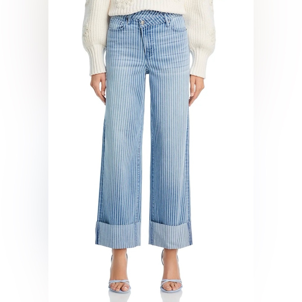 AQUA Striped High Rise Wide Leg Jeans Sailor Medium Wash Raw Hem Coastal Size 27 - Picture 3 of 14